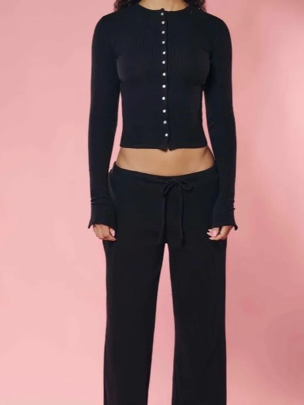 Staple and Hue Black Small Cropped Cardigan and low relaxed Pant SET. NIB W/Tags